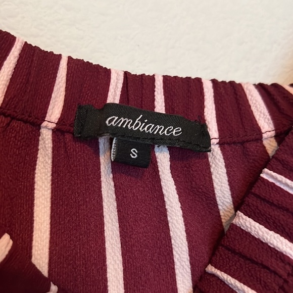 Ambiance romper jumpsuit strapless front tie red burgundy white striped small - Picture 7 of 9